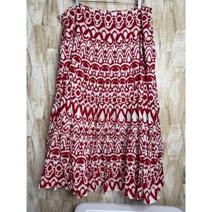 Ashley Stewart Red White Geometric Print Tiered Maxi Skirt Plus Size 22